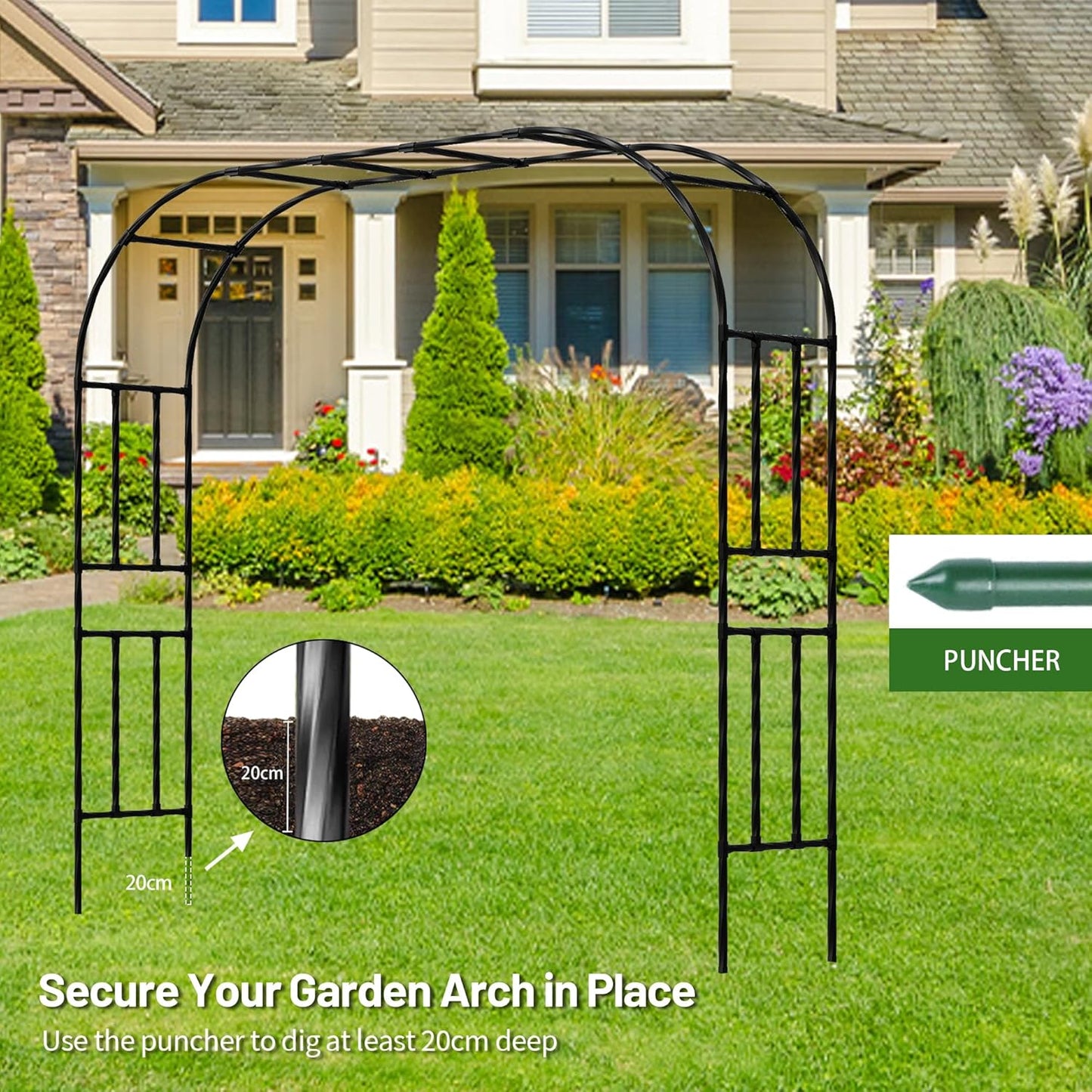 Twira Garden Arch Trellis, 7.9FT(240cm) Metal Garden Arbor Trellis for Climbing Plants Outdoor, Large Wedding Arch for Ceremony, Black Garden Archway Trellises Decoration for Lawn, Patio, Backyard