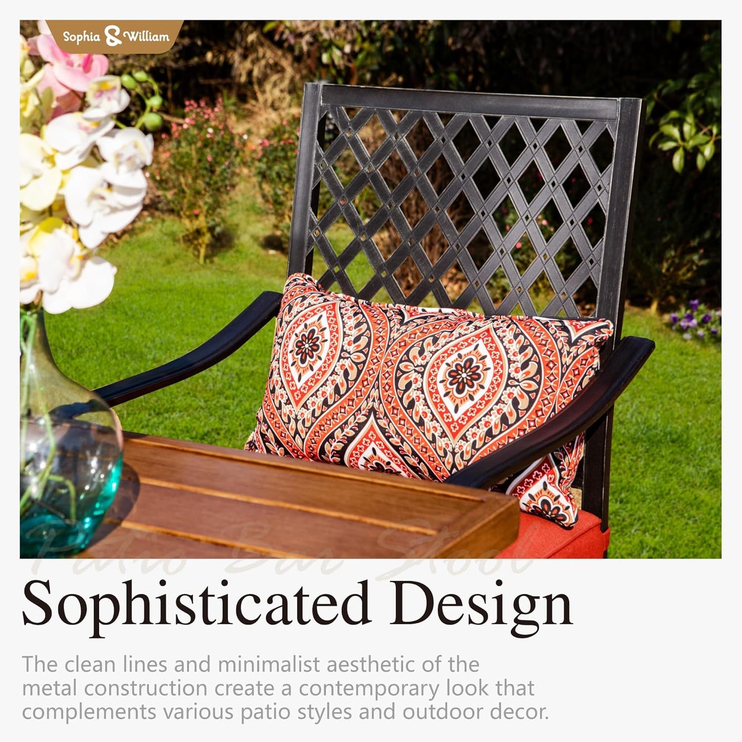 Sophia & William Patio Bar Set 5 Piece Outdoor High Dining Table and Chairs Set, 4 Swivel Bar Stools and 1 Rectangular Bar Height Table, All-Weather Metal Furniture Set with Red Cushion