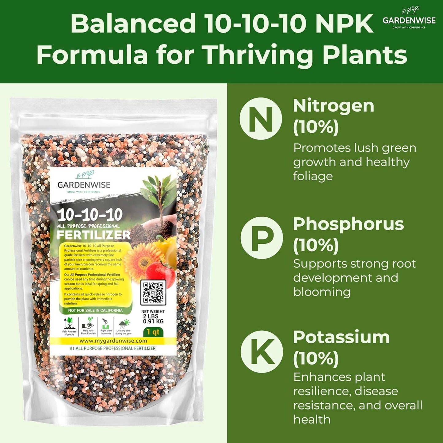10-10-10 Plant Fertilizer Slow Release - 10 10 10 All Purpose Granular Garden Fertilizer for Vegetables, Tomato, Arborvitae, Shrubs, Rose, Flowers, Fruit, Fig Trees (4 QUARTS)