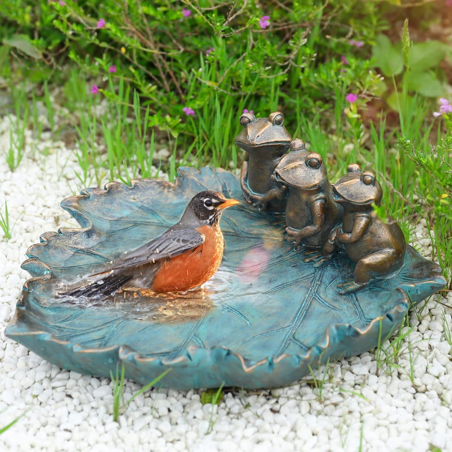 MUMTOP Bird Baths for Outdoors, Antique Outdoor Garden Bird Bath Resin Birdbath Bowl with Vintage Frogs Ornament for Outside Yard Table Decor