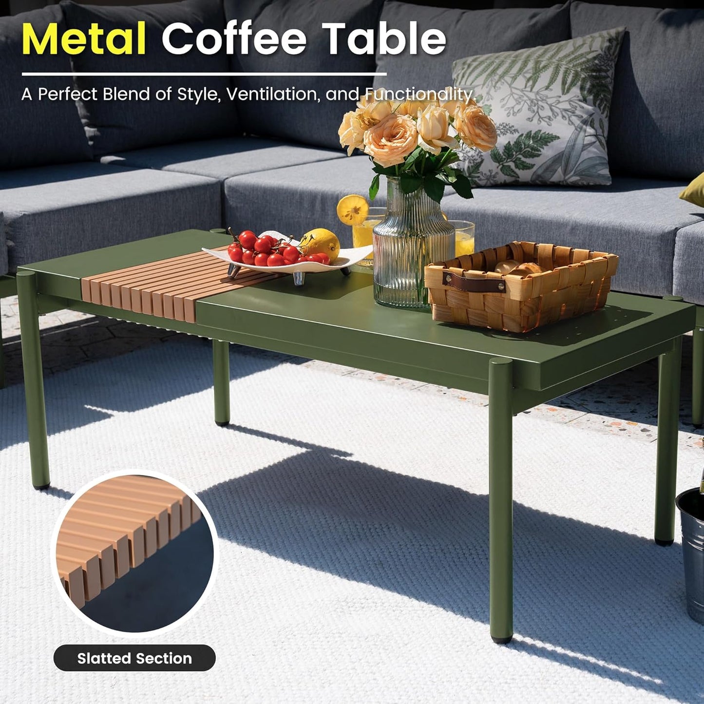 Sundale Outdoor 5 Pieces Metal Patio Furniture Set, Outdoor Sectional Sofa w/6 Inch Olefin Cushion and Coffee Table, Modern Outdoor Conversation Sets