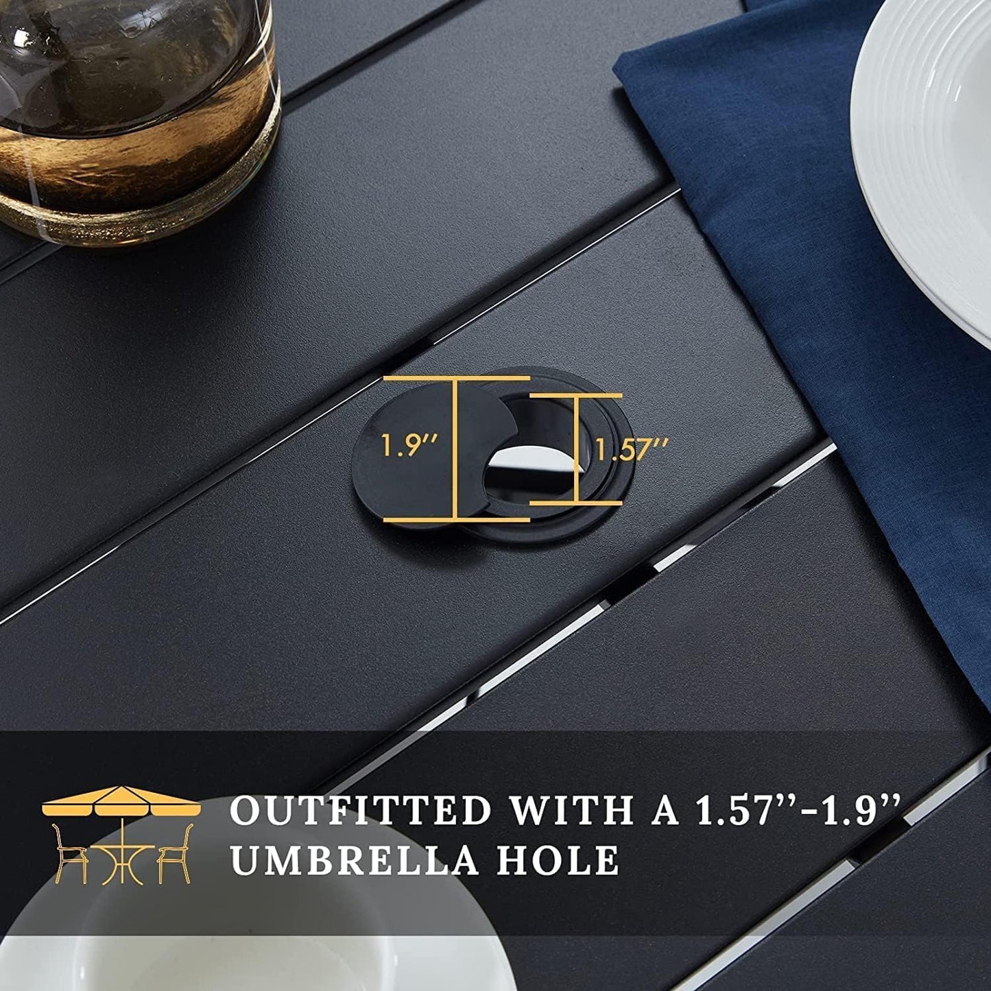 VICLLAX 5 Pieces Patio Dining Set, Outdoor Furniture Set Includes 41.2" Round Patio Table and 4 Patio Sling Chairs, Black Tabletop and Blue Fabric