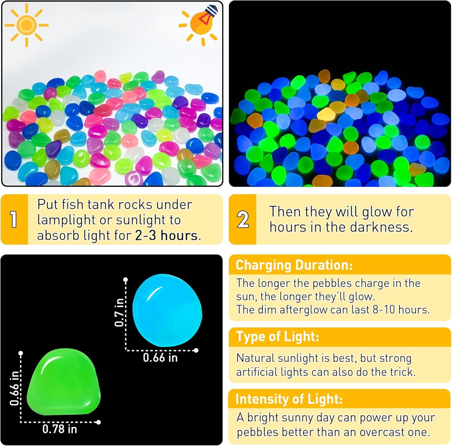 Glow in The Dark Fish Tank Rocks,Glowing Rocks Stones Resin Glow in Dark Pebbles for Outdoor Garden, Fish Tank, Aquarium, Landscaping,Driveway Decoration,Multi 2.2 Lb