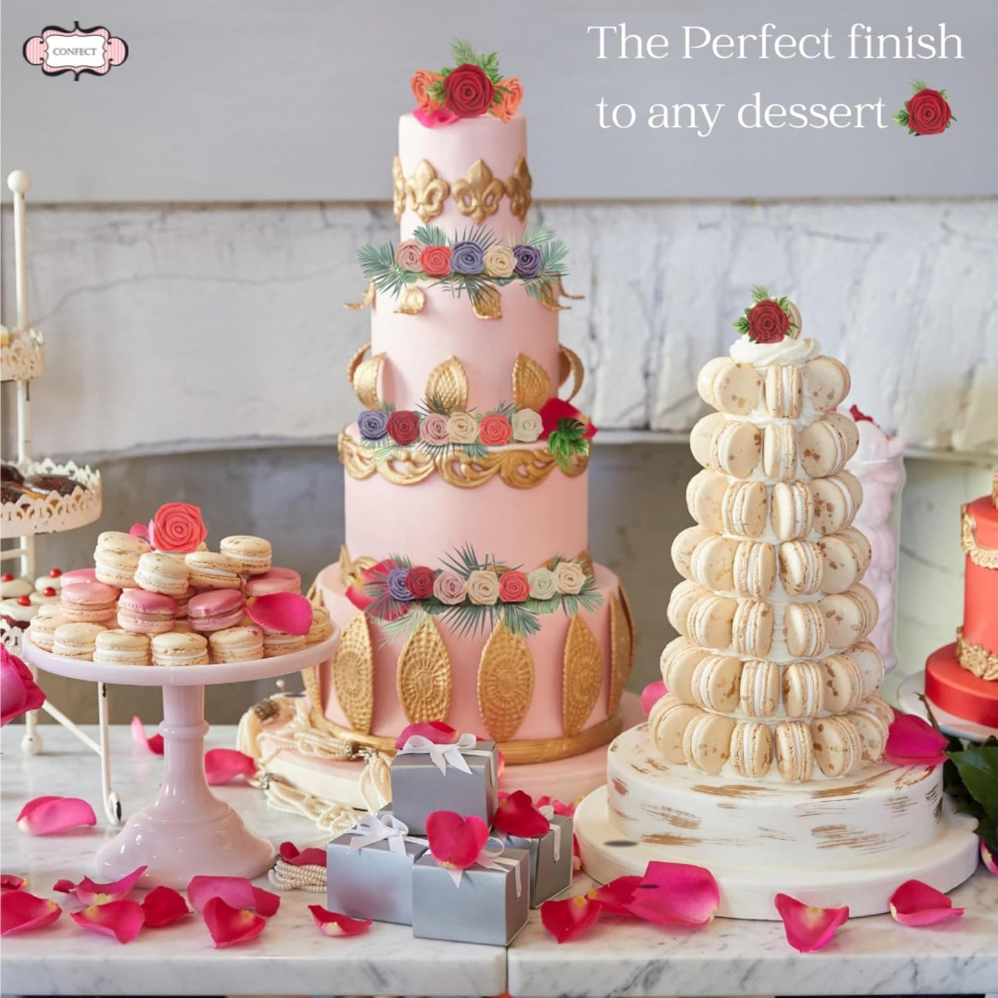 Confect Edible Ivory Rose Toppers – 12-Pack Classic Pearl Edible Roses for Cake, Cupcake Decorating – Elegant Floral Toppers for Desserts- Vegan, Nut-Free, Soy-Free, Dairy-Free, Palm Oil-Free