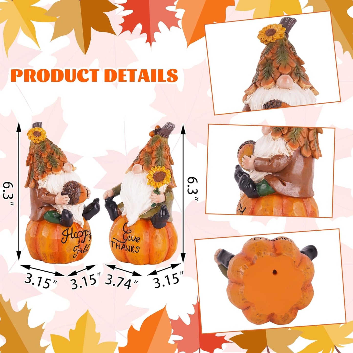TZSSP Autumn Gnome Resin Figurine 2PCS-Resin Fall Pumpkins Decorations for Harvest Festivals & Parties