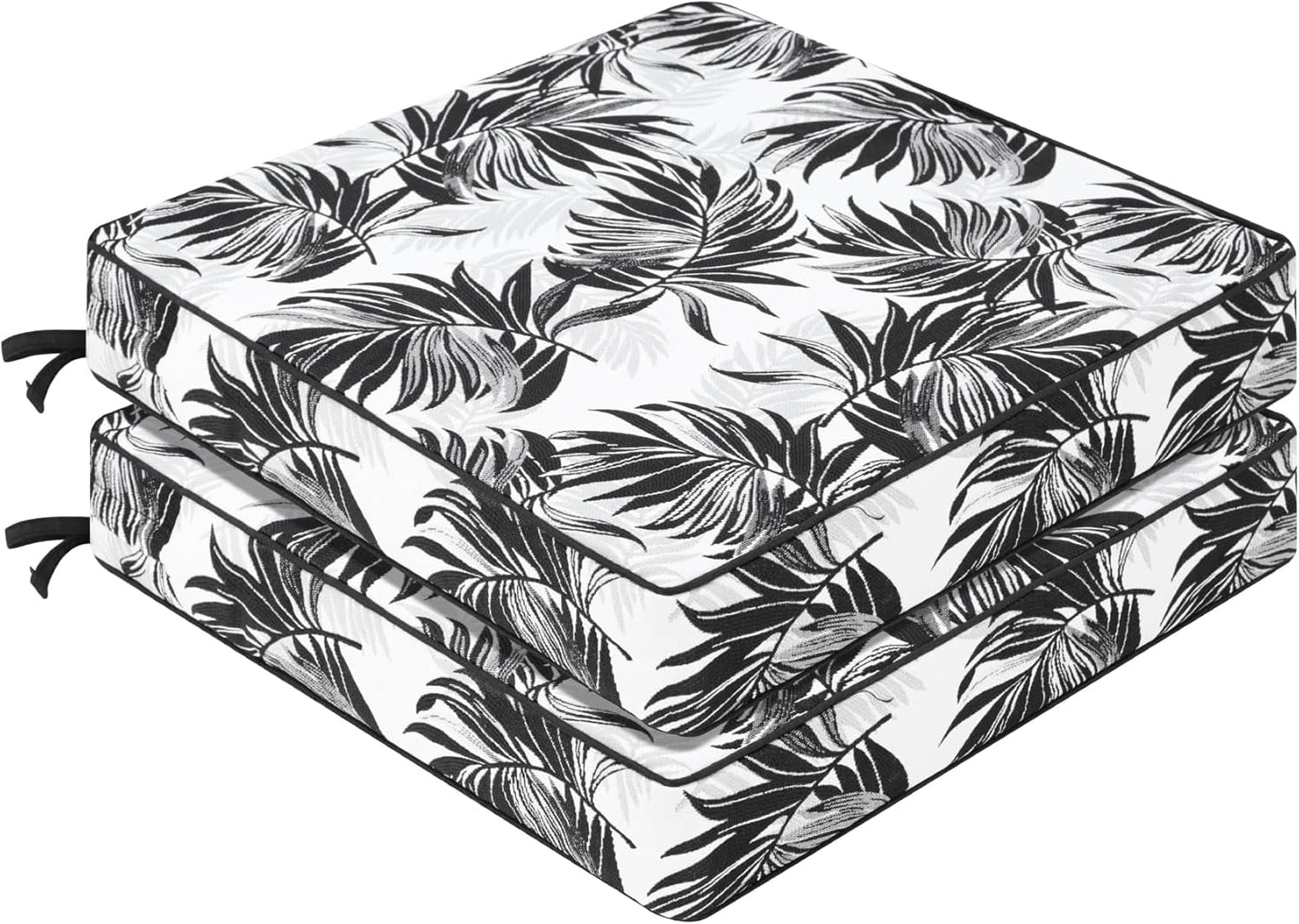 Favoyard Outdoor Chair Cushion 24 x 24 x 4 In Waterproof Pattern Fade Resistant Cushions for Patio Furniture with Removable Cover Attach Straps 28D Foam Insert Cushions Pads for Seat Sofa Couch 2 Pack