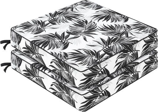 Favoyard Outdoor Chair Cushion 24 x 24 x 4 In Waterproof Pattern Fade Resistant Cushions for Patio Furniture with Removable Cover Attach Straps 28D Foam Insert Cushions Pads for Seat Sofa Couch 2 Pack