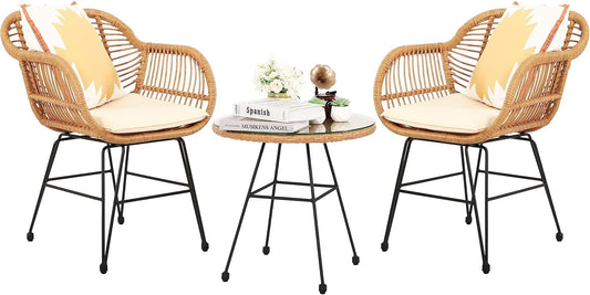 3 Piece Patio Set,Outdoor Bistro Set,Balcony Furniture,Wicker Patio Chairs,Front Porch Furniture,Outdoor Chairs Set of 2