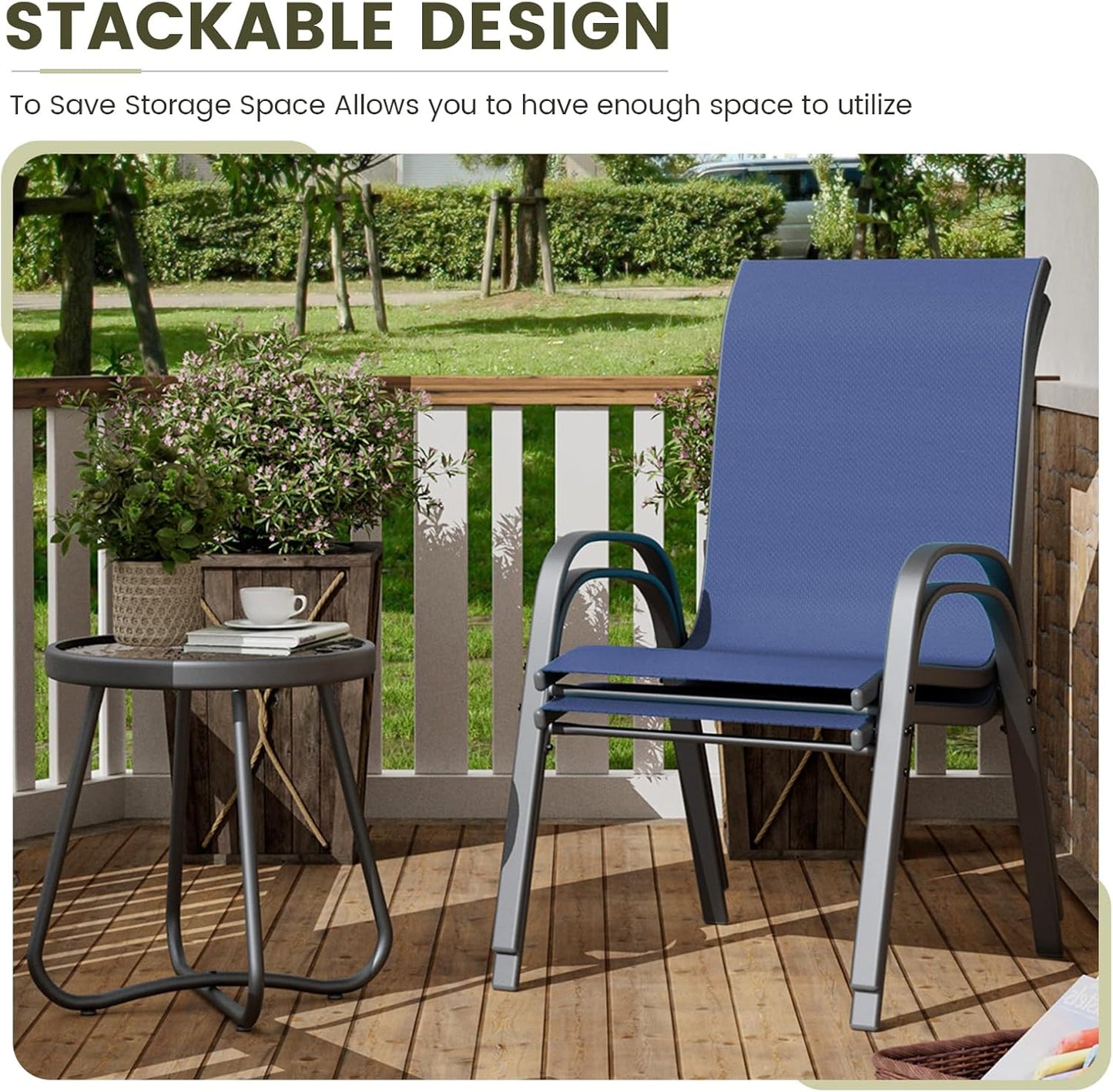 UDPATIO Patio Chairs Set of 2, Stackable Outdoor Dining Chairs with High Back, Breathable Textilene Fabric Outdoor Chair All Weather, 350LBS Capacity for Garden, Backyard (Blue)