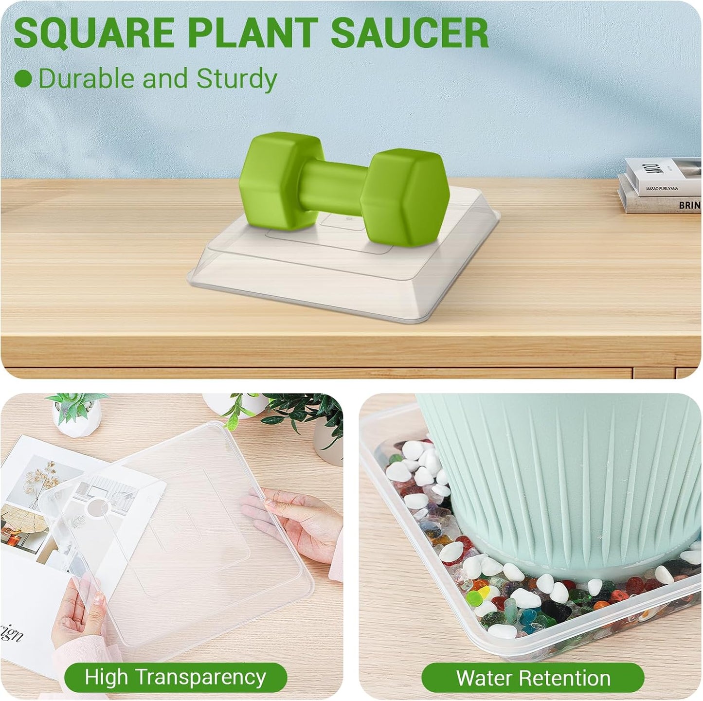 GREANER 6 Packs Square Clear Plant Saucer 6 8 10 Inch, Plastic Flower Plant Pot Saucer, Plant Watering Tray for Planter Pots, Flower Plant Drip Trays for Indoor & Outdoor Plants