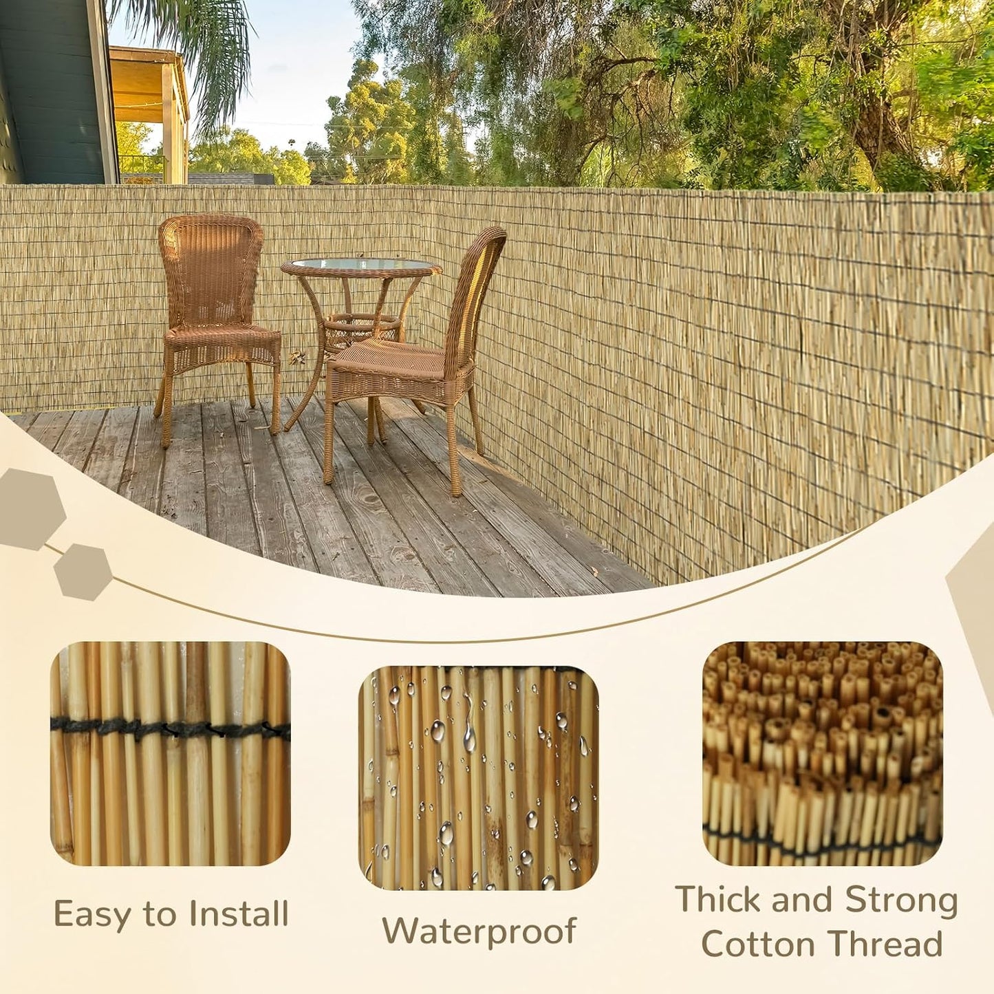 Natural 5.6FT X 16.4FT Reed Fencing Roll, Balcony Privacy Reed Shade Bamboo Fencing Garden Fence Border, Wind Block Sunshade Fence Screen for Outdoor Yard Patio Flower Bed Edge