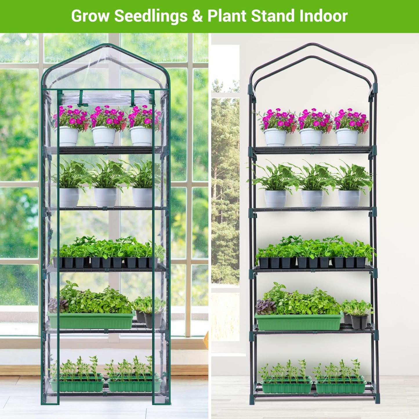 Mini Greenhouse for Outdoors Indoor: Ohuhu Small Plants Green House with 5 Tier Shelves, Portable Plastic Greenhouses with Heavy Duty Transparent PVC Cover for Garden Patio Backyard Porch Balcony