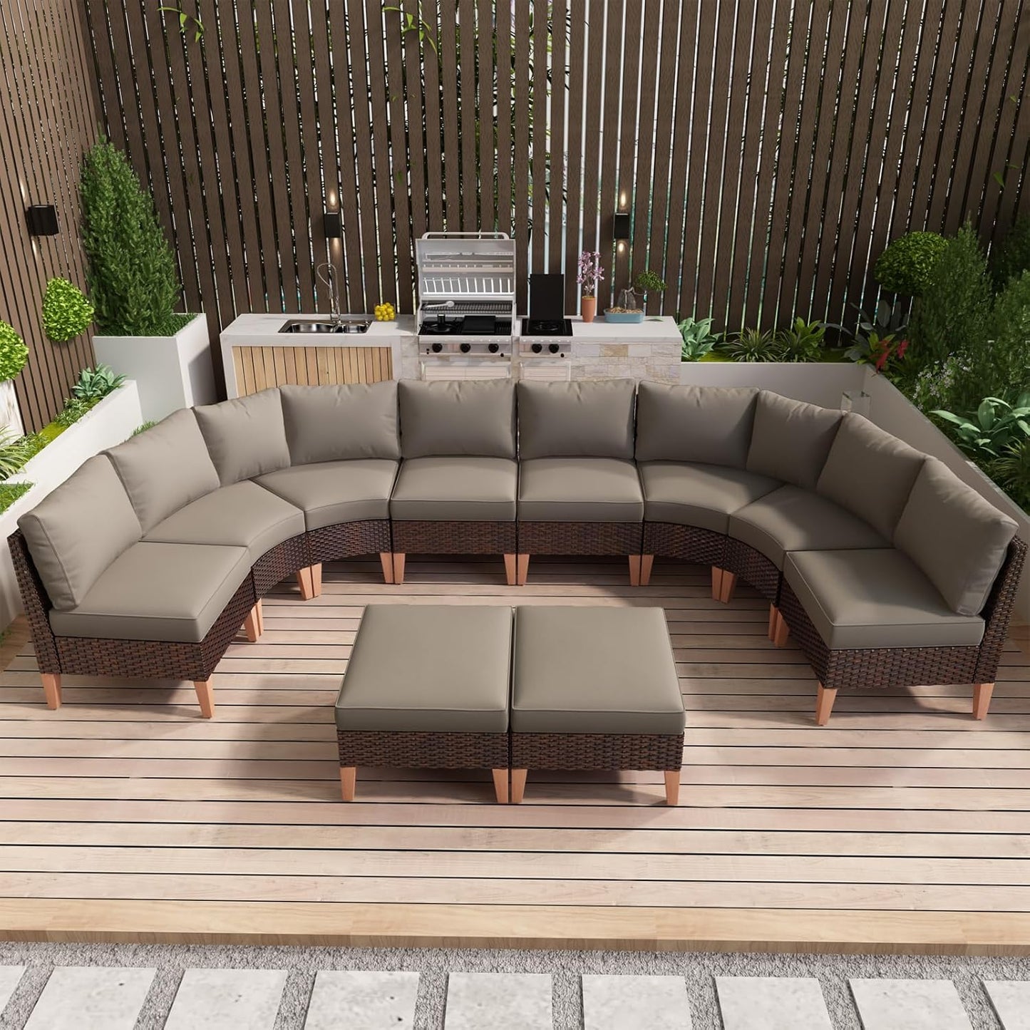 HUMMUH Patio Furniture Set,8 Pieces Outdoor Sectional Couch Chairs with Ottomans,All Weather PE Wicker Patio Conversation Sets for Garden Porch Backyard