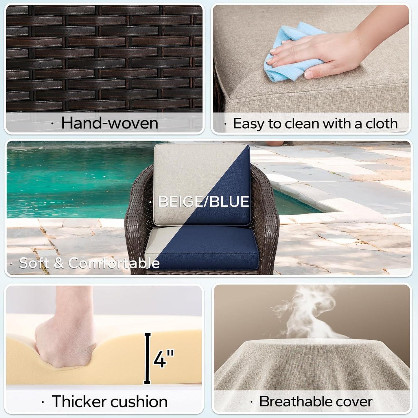 3 Pieces Outdoor Patio Conversation Set, 55" Couch, 2 Chairs, Rattan Wicker Conversation Furniture with Removable Cushions for Bistro, Deck (Beige)