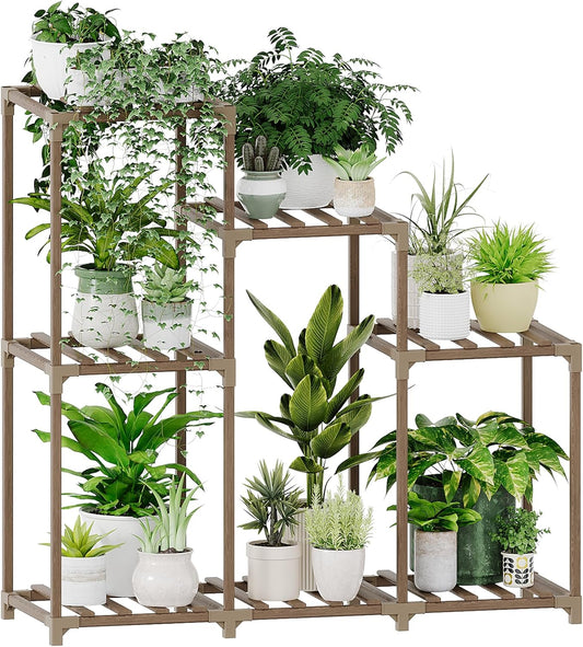 Bamworld Plant Stand Indoor Wood Plant Shelf Outdoor Tiered Plant Rack for Multiple Plants Upgrade 3 Tiers 7 Potted Ladder Plant Holder Plant Table for Mulitiple Pots Boho Decor Home Decor for Window Balcony Living Room Gardening Gifts