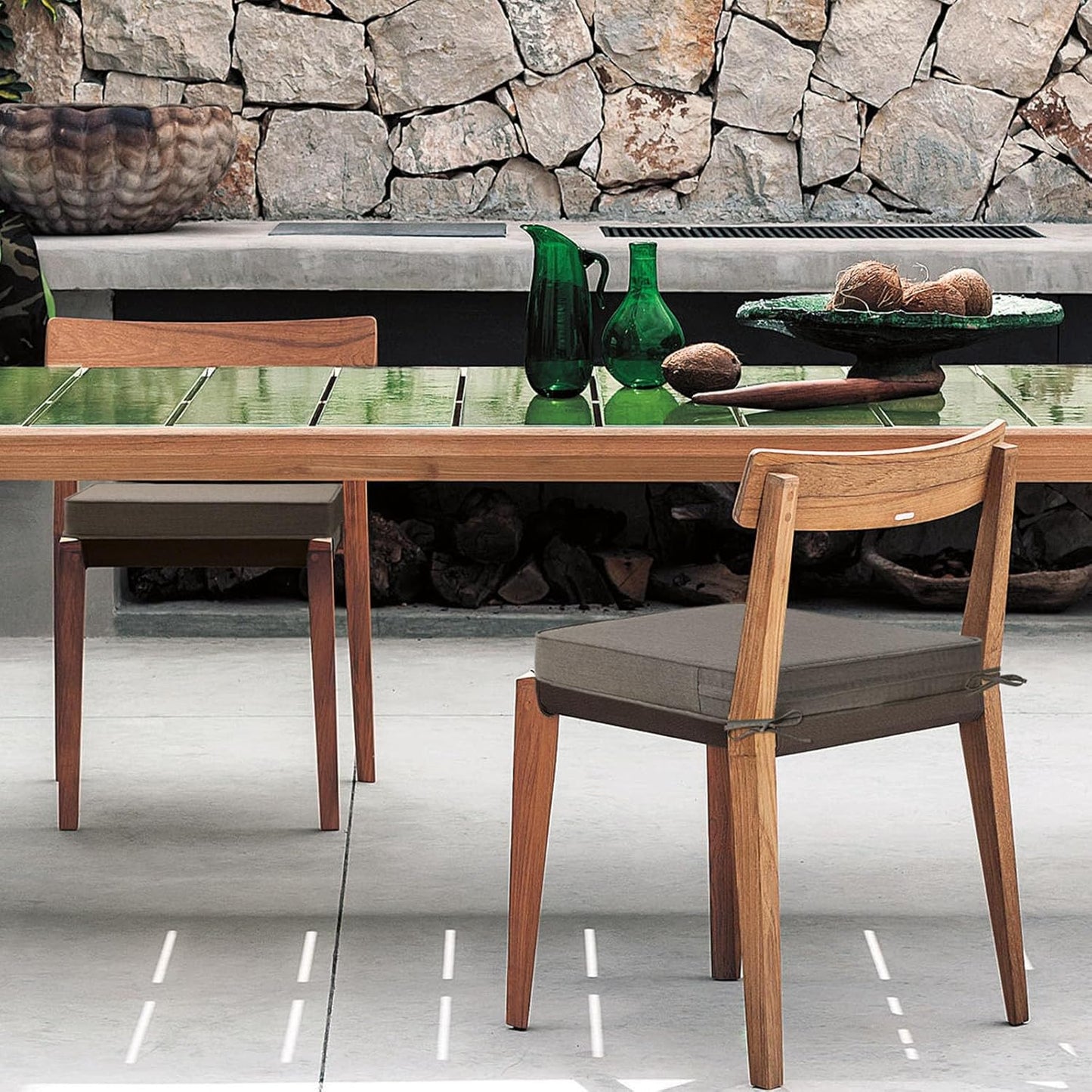 Sunbrella Square Corner Seat Cushions, 19" x 19" x 3", Set of 4, Indoor Outdoor Water Repellent Universal Chair Pads with Ties for Patio Furniture, Garden Dining Chairs, Cast Shale