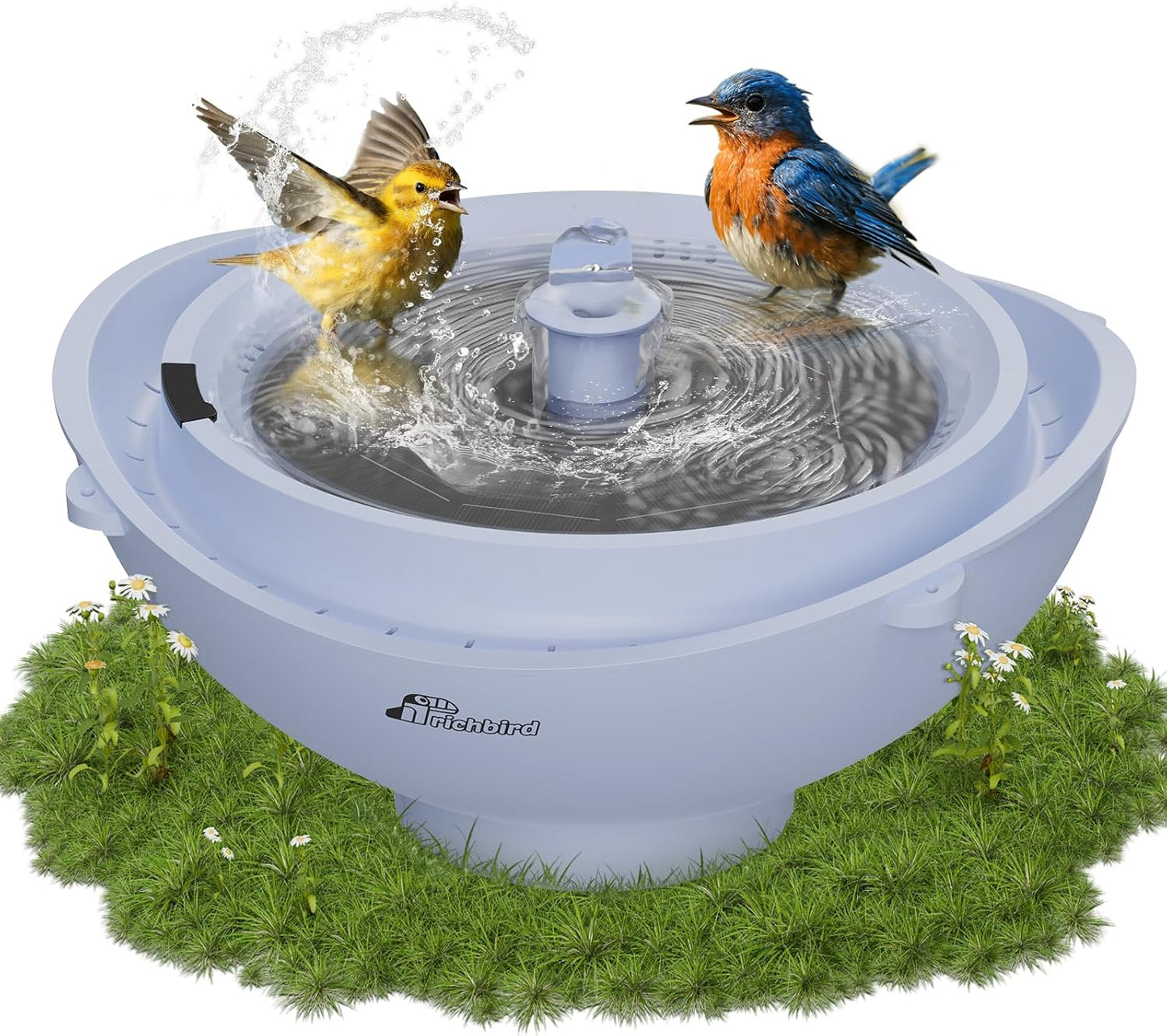 Solar Bird Bath Fountain with Battery, 3-in-1 Hanging & Freestanding Birdbath with Low-Water Protection & 3 Nozzles for Garden, Patio Decor (Sky Blue)