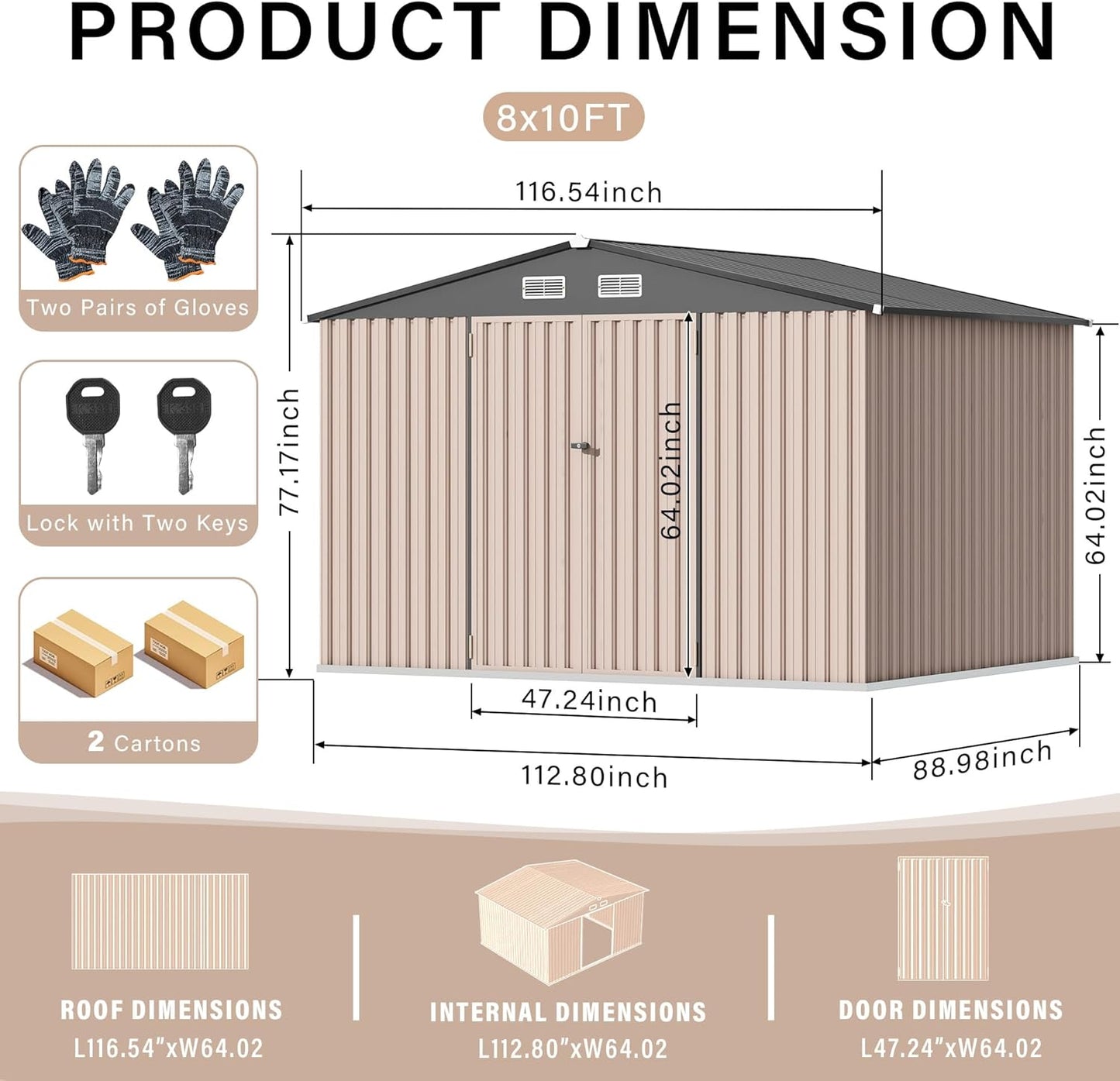 8x10 FT Metal Storage Sheds Outdoor, Metal Yard Sheds Garden Shed Kit, Tool Shed with Lockable Door, Utility Sheds Buildings with Air Vent for Backyard Garden Patio Lawn