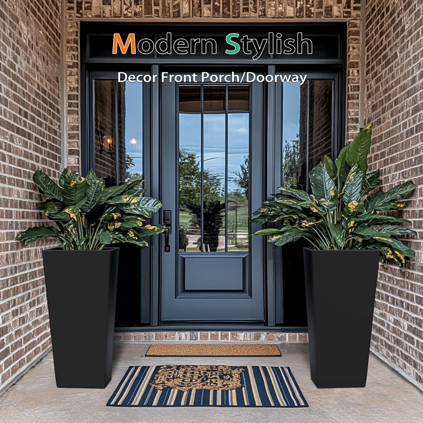 Tall Planters for Outdoor Plants, Large Resin Flower Pots for Garden, Front Porch, Patio, Indoor - Set of 2 (Black, 32 inch - 2 Pack)