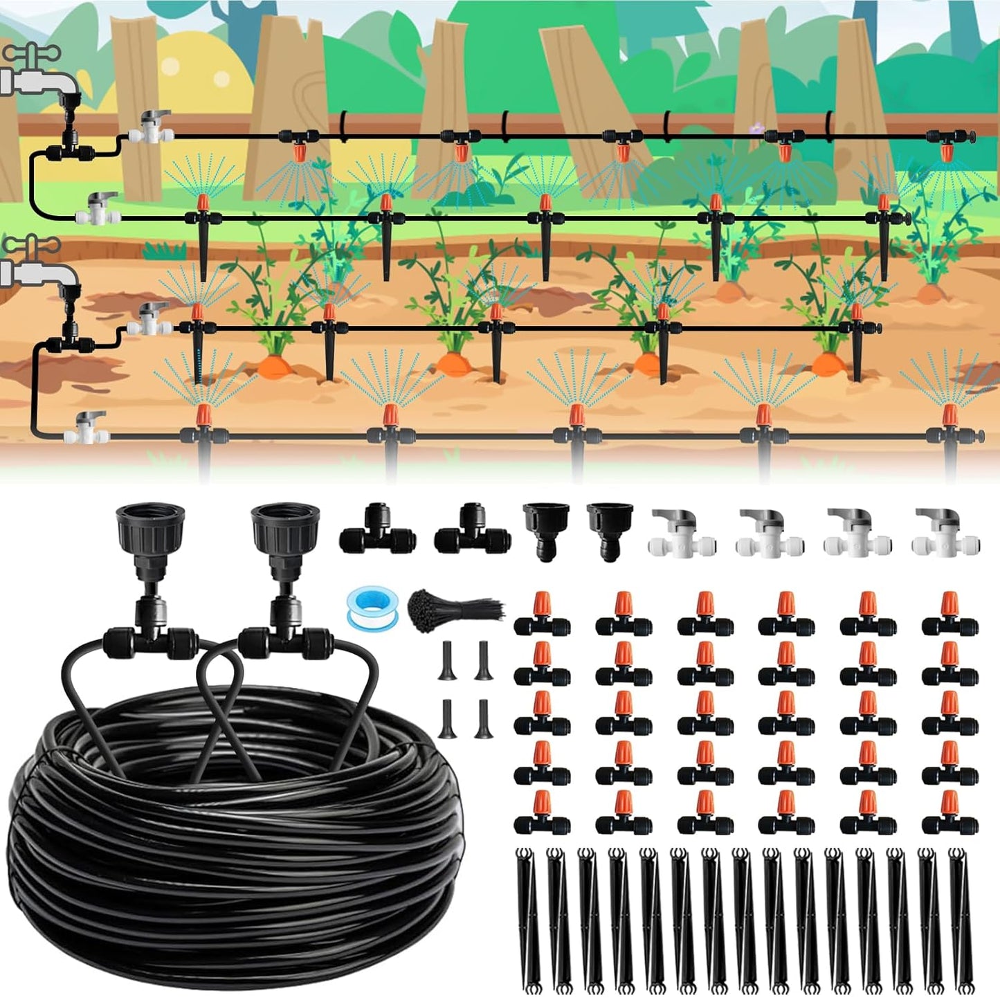 120FT Drip Irrigation Kit for Garden, Quick-Connect Raised Bed Watering System with 1/2" & 1/4", Plant Accessories, Drip Line Kit for Greenhouse, Raised Bed, DIY Micro Sprinklers Set for Yard Outside