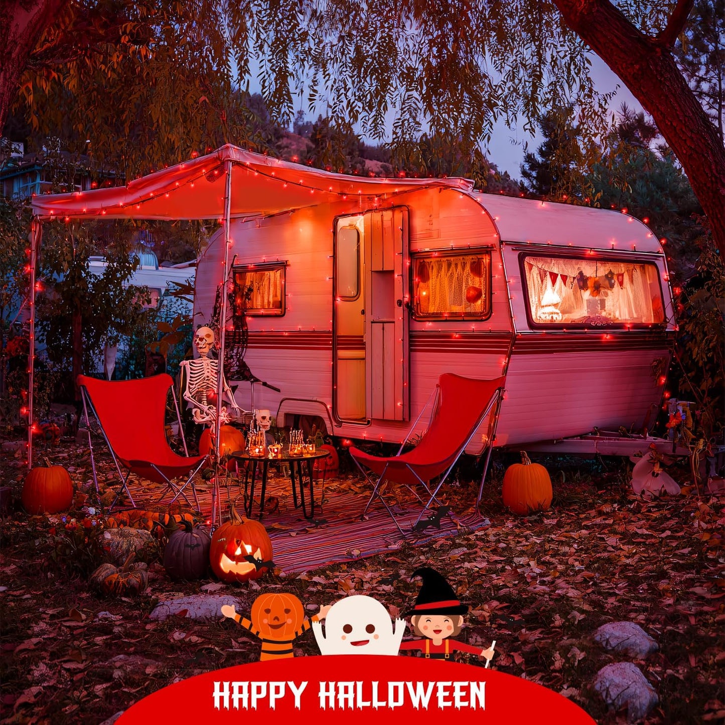 JMEXSUSS 2 Pack Red Solar Lights Outdoor Waterproof, Total 400 LED 151FT Red Halloween Lights, 8 Modes Solar Christmas String Light for Outside Yard Patio Garden Tree Decorations