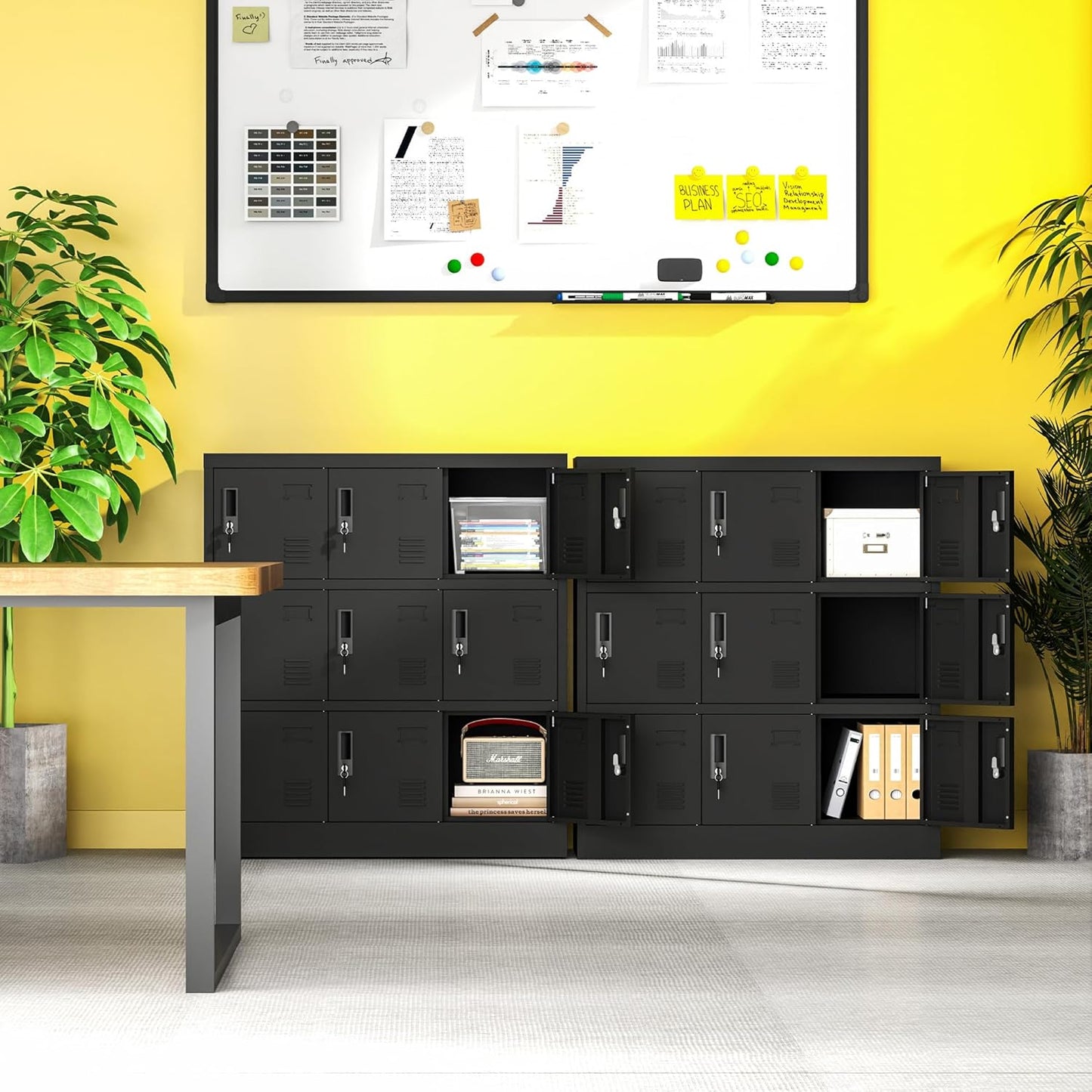 9 Doors Metal Lockers for Employees, Steel Storage Locker with Lock and Card Slot, Employee Lockers for Home, Office, School, Gym, Require Assembly(Black)