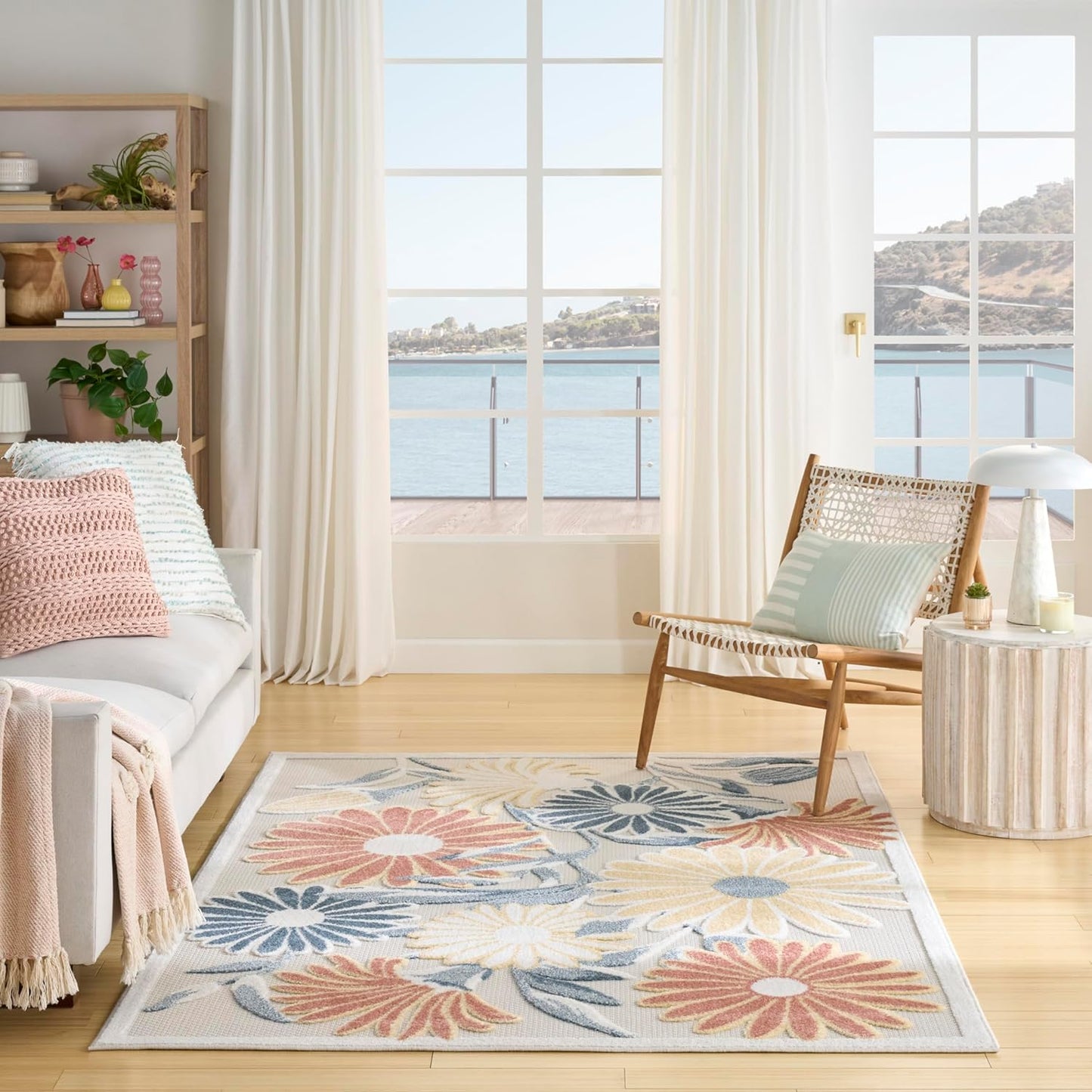 Nourison Aloha Ivory Rose 3'6" x 5'6" Area Rug - Easy Clean, Non Shedding, Bed Room, Living Room, Dining Room, Kitchen (4' x 6')