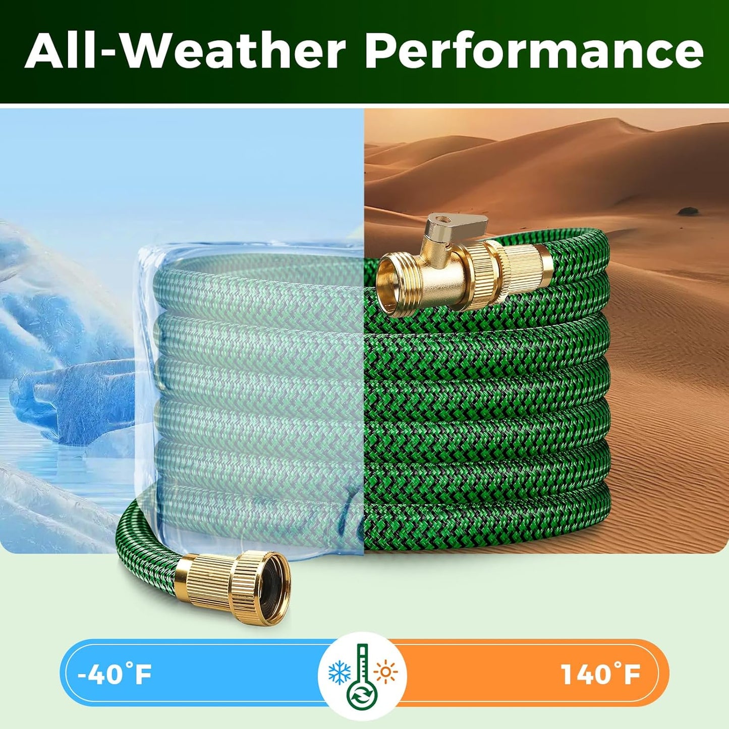 Upgraded Garden Hose 75ft, Non-Expandable Hose, Heavy Duty Kink-Resistant Flexible Water Hose with High-Density Fabric,LeakProof Hose Metal Shut-Off Valve Connector for Patio, Car Wash. (75FT)