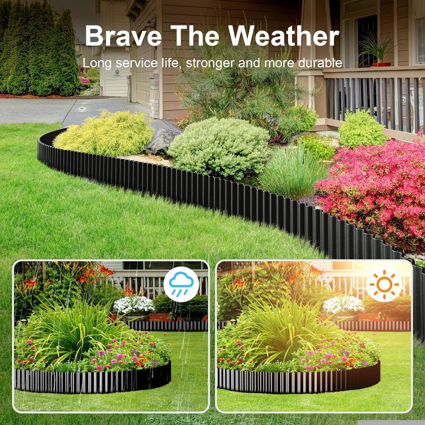 Land Guard Corrugated Garden Edging Border, 12" x 50' Landscape Paver Edging, Tall Landscape Edging, Fence for Garden, Flower Bed, Lawn and Landscape Edging (Glossy Black)