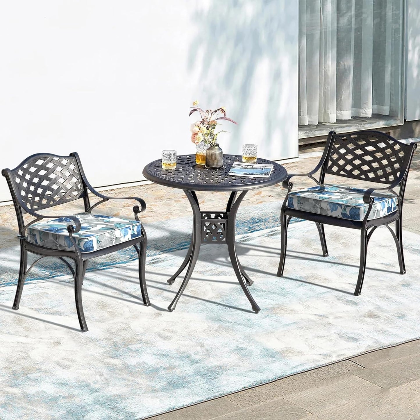 LVTXIII Patio Chair Cushions 22"x22"x3", Water-Repellent Outdoor Seat Cushions for Patio Furniture, Square Chair Pads with Ties for Home Garden Decoration, Set of 2, Clemens Noir Blue