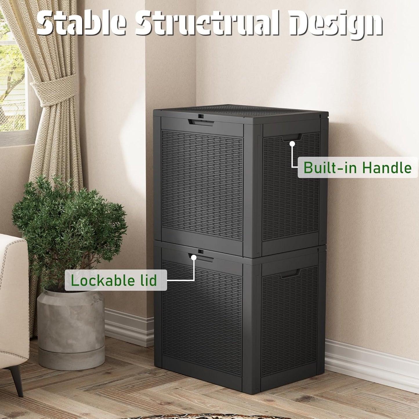 KAMABOKO 31 Gallon Outdoor Storage Box 2 Pack All-Weather Deck Box for Patio Furniture, Package Deliveries, Garden Tools, Pool Supplies & Cushions, Black