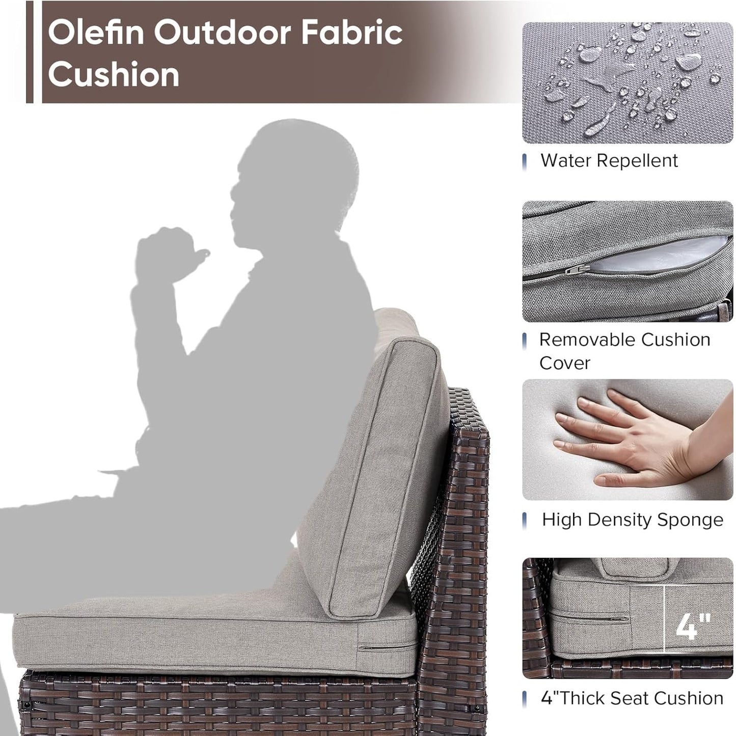 HUMMUH 8 Pieces Patio Furniture Set,Outdoor Modular Sectional Couch Chairs with Ottomans,All Weather PE Wicker Patio Conversation Sets for Garden Porch Backyard