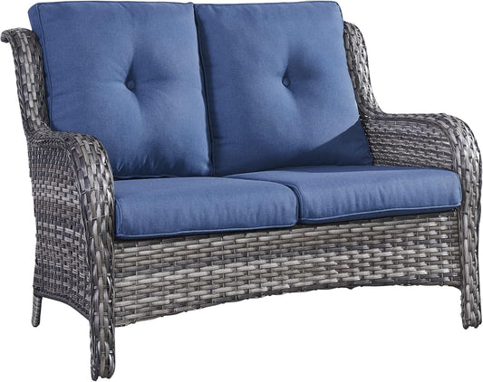 Outdoor Loveseat Small Patio Furniture 2 Seater Sofa Brown Wicker Couch Rattan Settee for Single-Family House