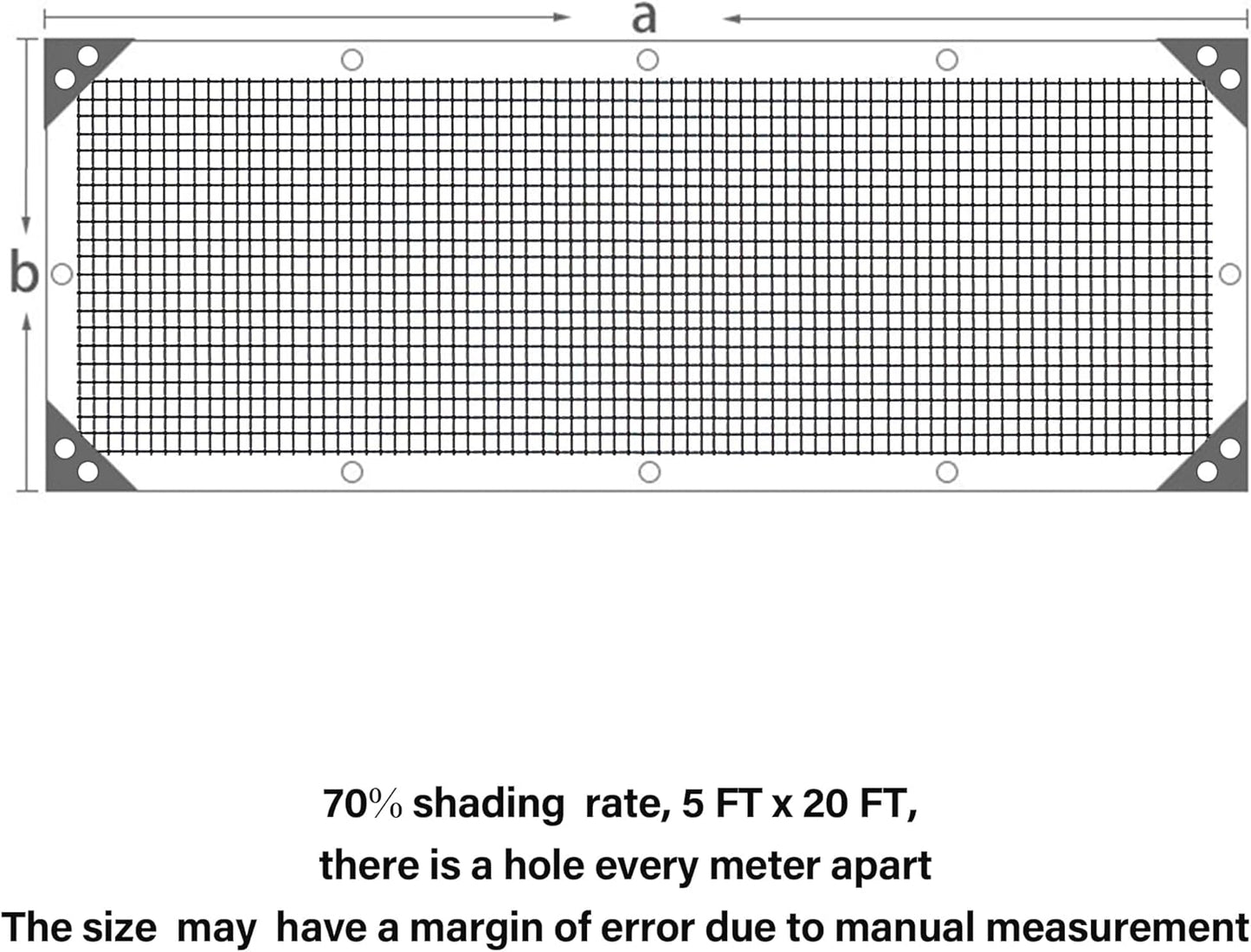 winemana Black Shade Cloth 70%, 5x20 FT Mesh Tarp - Garden Shade for Greenhouse, Patio, Vegetables, Plants Cover and Chicken Coops, Sun Shade Net for Outdoor Protection with Reinforced Grommets