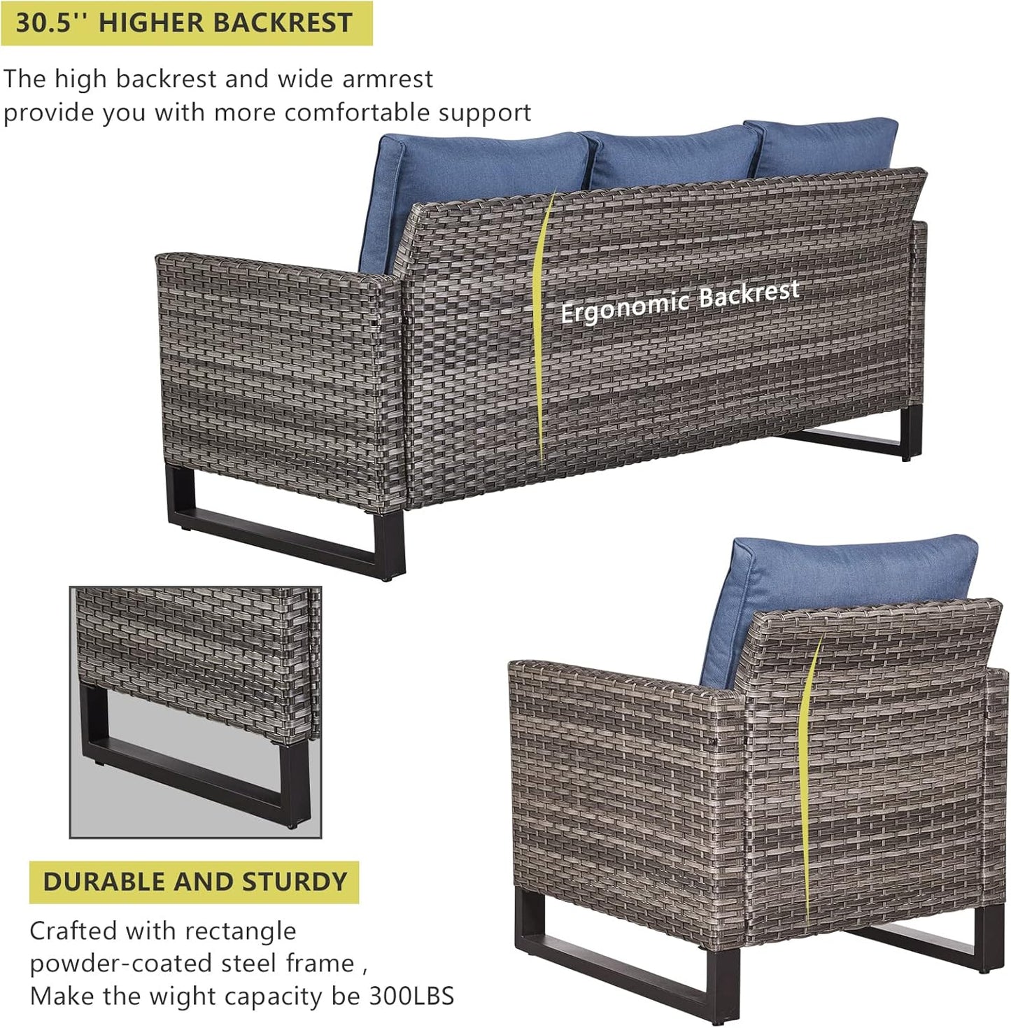 HUMMUH 9 Piece Patio Furniture PE Wicker 6-Seater Outdoor Sectional Sofa Patio Swivel Chairs,Outdoor Chairs with Ottomans Side Table for Porch,Garden,Backyard,Deck