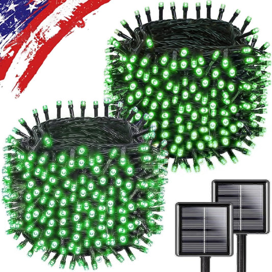 Upgrade Solar String Lights for Outside 2 Pack Total 180FT 500LED String Lights Outdoor with 8 Modes, IP65 Waterproof Outdoor Solar Twinkle Lights, Garden Tree Party Christmas Decorations, Green