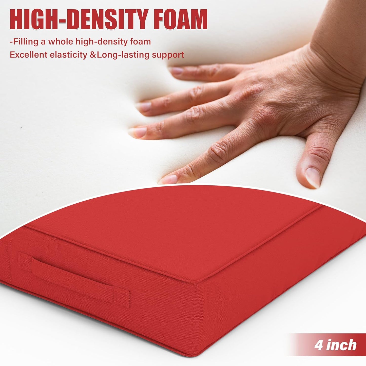 Patio Chair Cushions 22 X 22 X 4 Inch Waterproof Outdoor Seat Cushions for Patio Furniture, Outdoor Sofa Couch Pads with Ties & Handle, Set of 2, Red