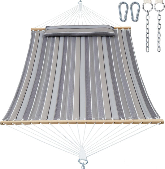 Double Quilted Fabric Tree Hammock with Spreader Bar, 14ft Hammocks 2 Person for Outside, Fits 12ft -14ft Hammock Stand, Pillow & Side Pockets & Carabiners, Max 475 lbs Capacity (Peace Dove)