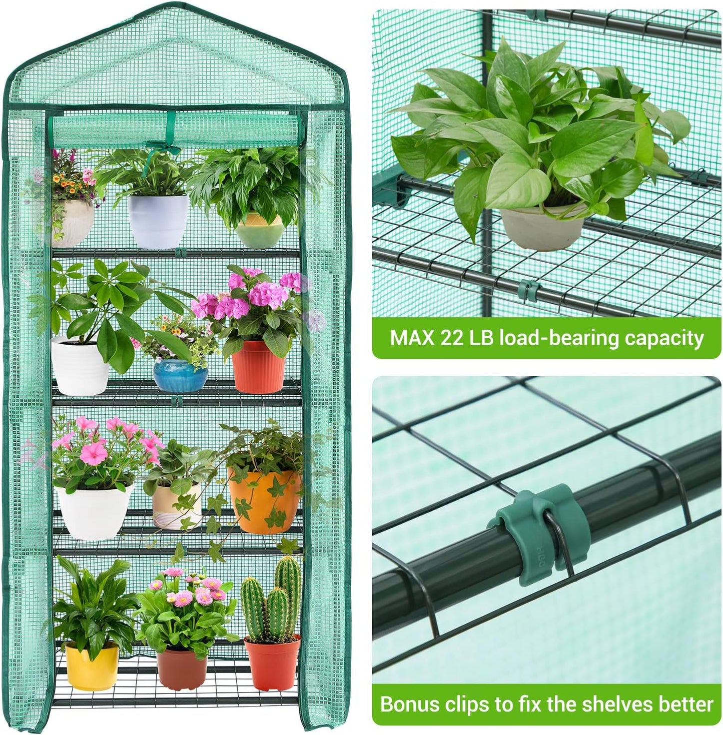 Ohuhu Mini Greenhouse for Indoor Outdoor, Small Plastic Plant Green House 4-Tier Rack Stand Portable Greenhouses with Durable PE Cover for Seedling, 2.5x1.6x5.2 FT, Ideal Gardening Gifts for Women Men