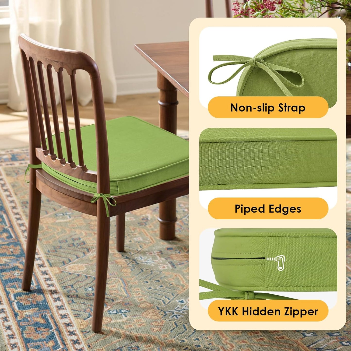 Outdoor Sunbrella Round Corner Seat Cushion, 17"x16"x2", Set of 4, Non Slip Seat Cushion Pads with Removable Cover for Patio Furniture, Garden Yard Lawn, Canvas Ginkgo