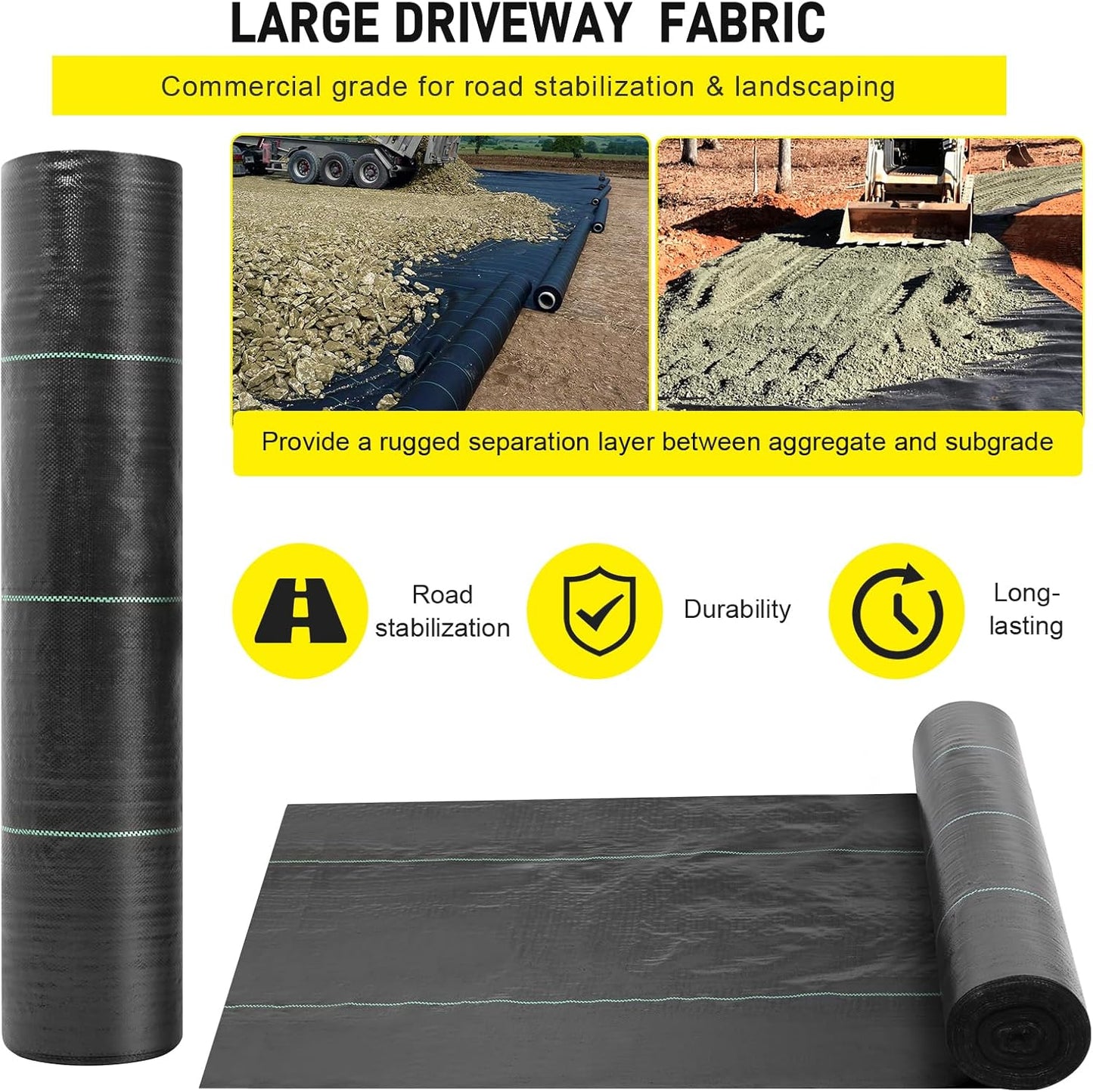 Doniks 13x115ft Driveway Fabric,5OZ Commercial Heavy Duty Weed Barrier Fabric, Garden Landscape Fabric,French Drain Fabric for Erosion Control,Landscape Fabric,Weed Barrier,Construction Projects