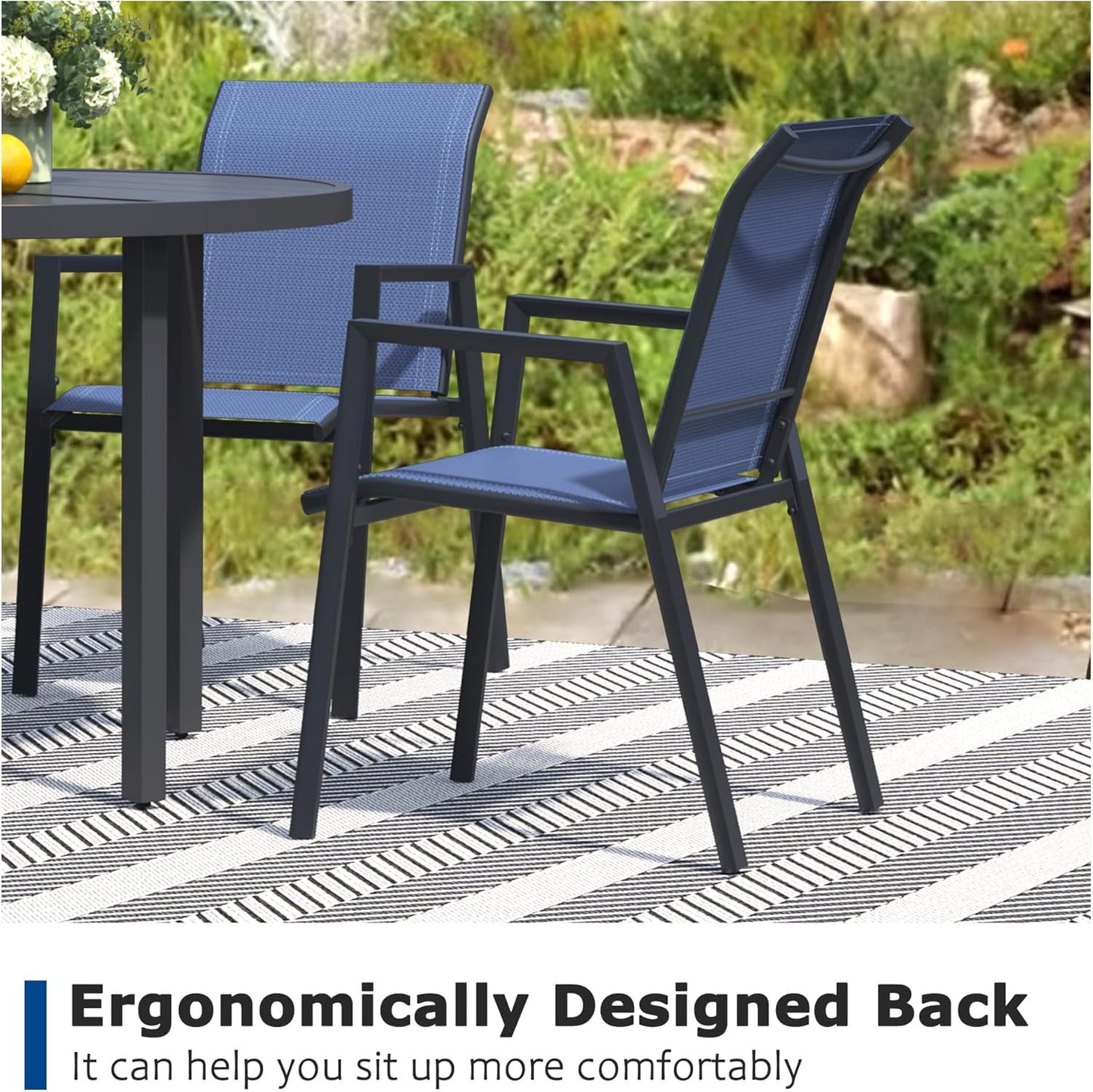 Outdoor Patio Chairs Set of 8, Blue Stackable Outdoor Chairs, Lightweight Patio Set with High Back, Metal Dining Chair for Lawn, Garden, Yard and Deck