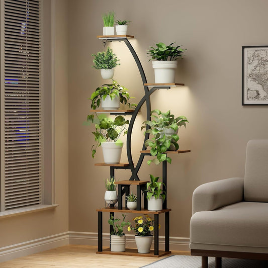 Plant Stand Indoor,8-Tier 65 inch Tall Plant Shelf for Indoor Plants with Grow Light, Plant Shelf with Adjustable Brightness & Timer,Modern Metal Plant Display Rack for Living Room/Patio
