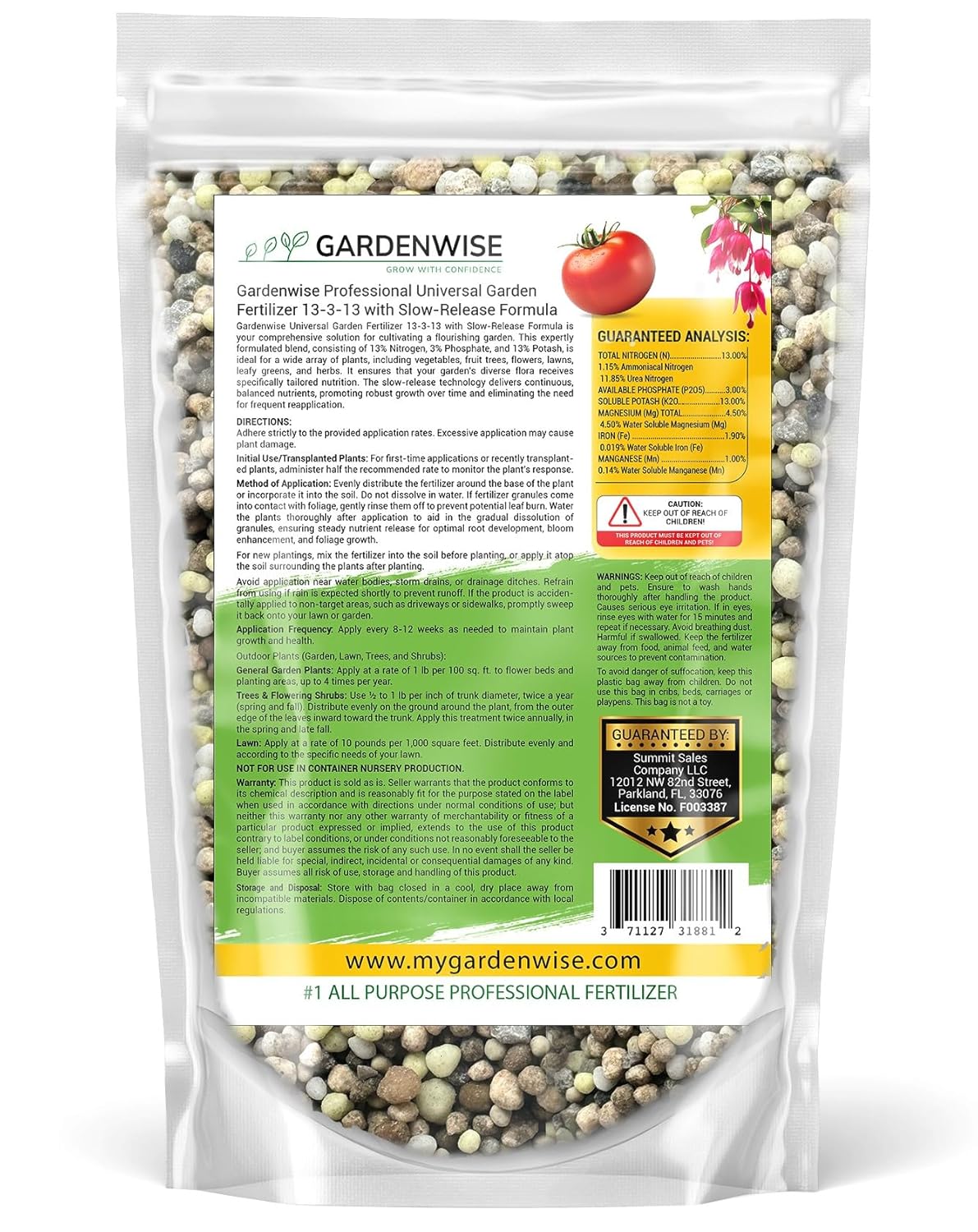 Professional Universal Garden Fertilizer 13-3-13 with Slow-Release Formula (4 QUARTS)