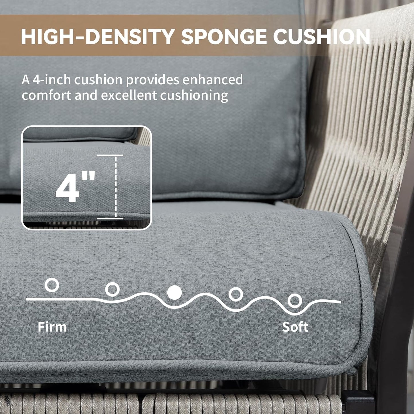 Patio Furniture Wicker Outdoor Conversation Set, 5-Piece All Weather Patio Furniture Rattan Rocking Sets w/Removable Cushions & Ottomans for Backyard, Balcony, Deck, Dark Grey