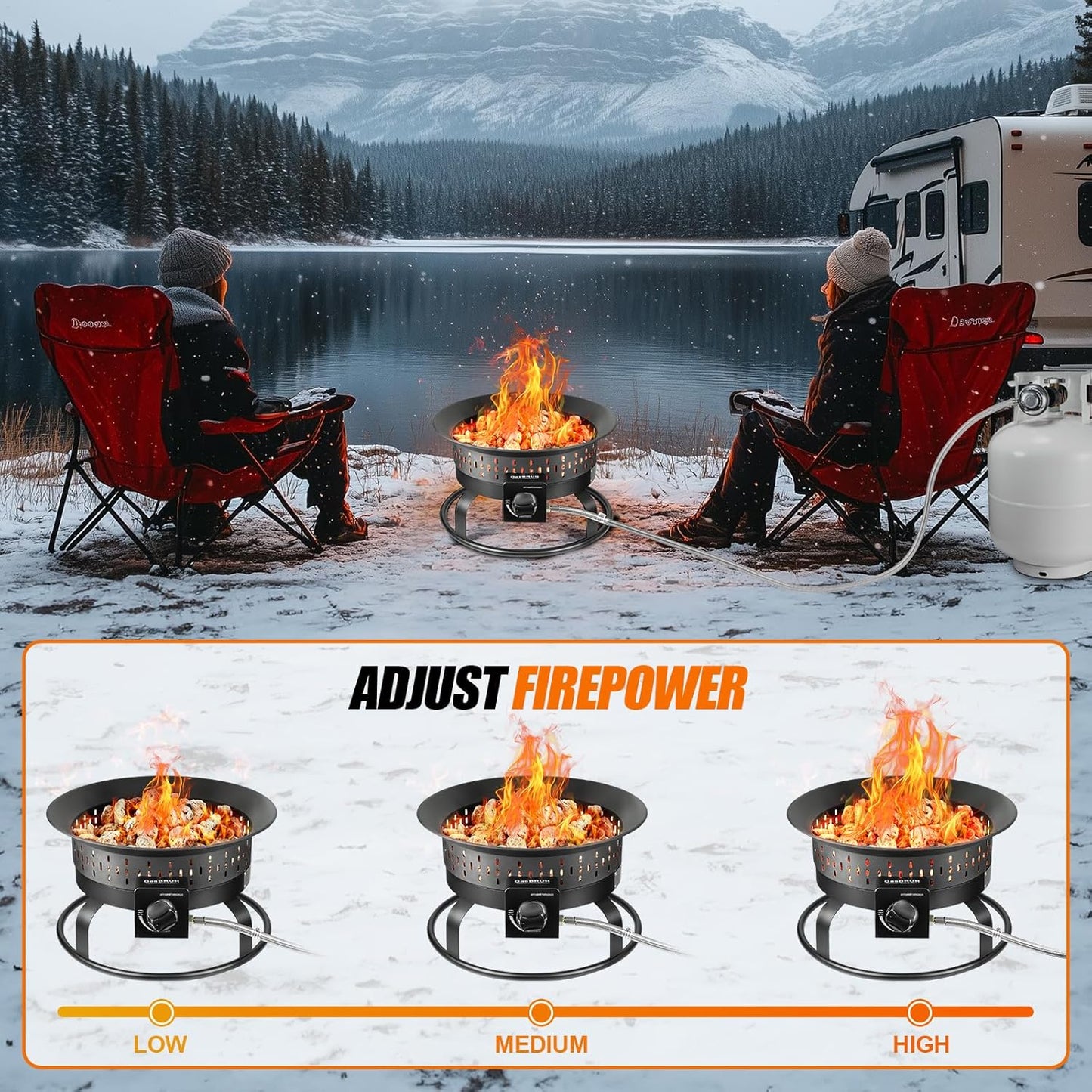 Outdoor Portable Propane Fire Pit, 19-Inch,60,000 BTU with Cover&Carry Handle,Fireplace,Gas Firebowl Smokeless,Portable Fire Pit for Outside Patio, Backyard, Camping,RV,Deck,Tailgating