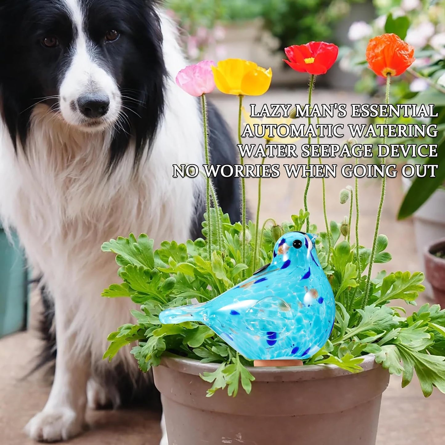 Glass Bird Shaped Plant Watering Ball Glass Automatic Watering Ball Flower Pot Insertion Spike Drip Irrigation Device Watering Ball Irrigation System Plant Enthusiast Gift (Light Blue)