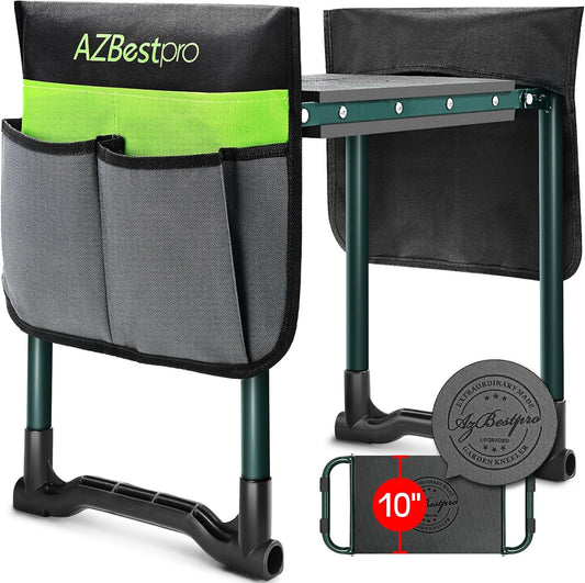 Garden Kneeler and Seat Heavy Duty, Upgraded Foldable Gardening Stool - Widened to 10" Stable Wear-resistant Prevent Knee and Back Pain, Beautiful Logo high-end 2 Large Tool Bags Gift for Women