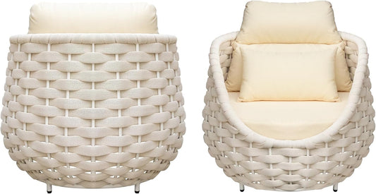 TWT Patio Sofa Set of 2, All-Weather Olefin Rope Balcony Furniture with Cushions & Pillows, Patio Couch Outdoor Patio Furniture Set for Indoor, Balcony, Backyard, Deck, Poolside, Cream