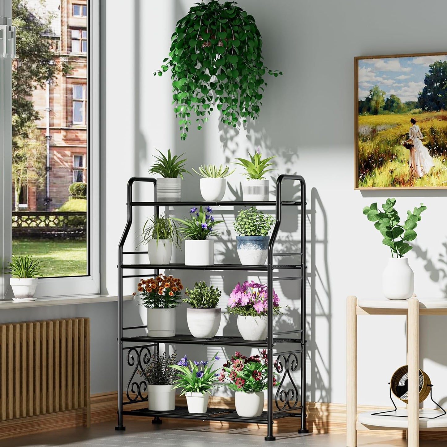 GIOTORENT Plant Stand Outdoor Indoor 4 Tier Metal Waterproof - 41.3" Plant Shelf for Patio, Balcony, Living Room, Large Capacity Tiered Plant Rack, Black